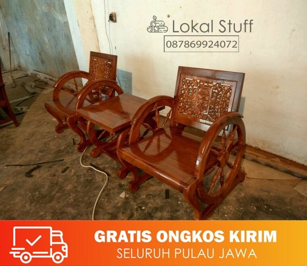 Kursi tamu teras ukiran roda kayu jati jepara